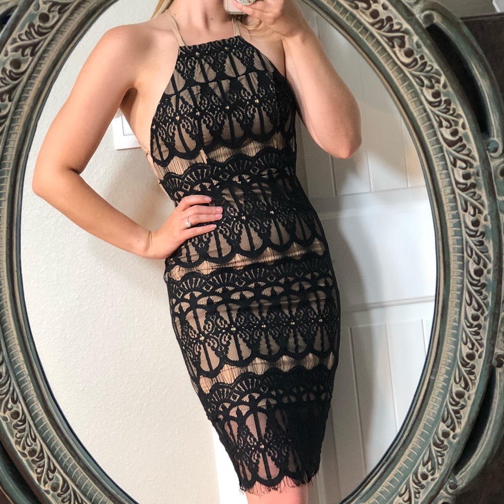 Black lace midi dress
